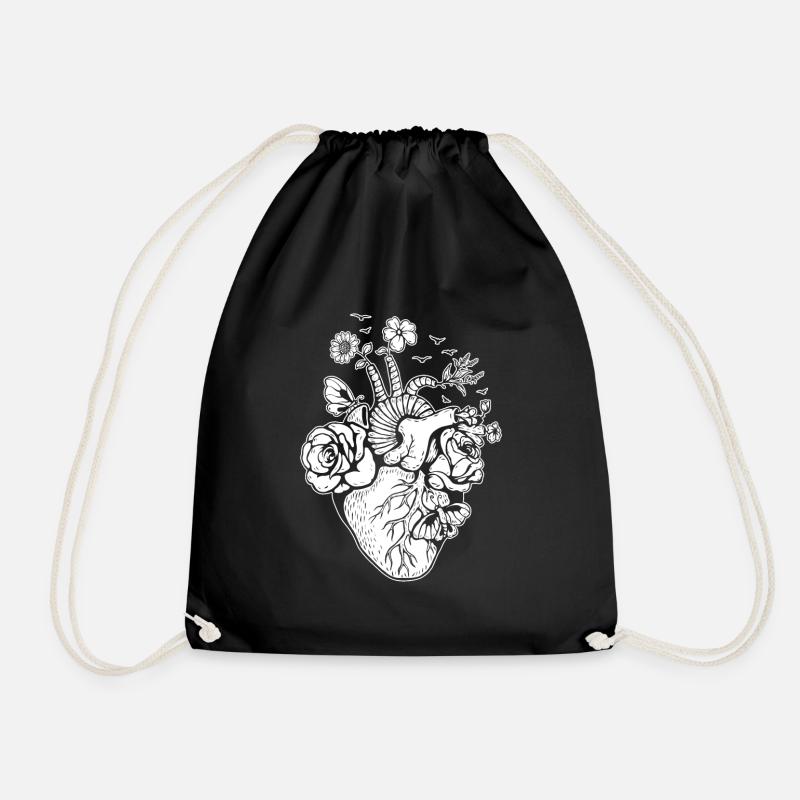Anatomisches Herz mit Blumen - Turnbeutel - Schwarz