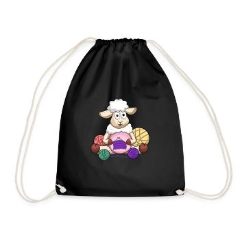 Crochet, crochet sheep, crochet sheep, yarn - Drawstring Bag - black - Front