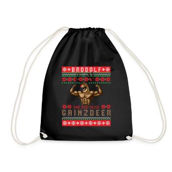 Christmas Gym, Christmas Gym Gainzdeer, - Turnbeutel - Schwarz - Vorne