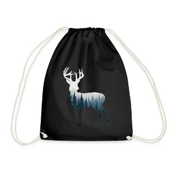 rot-hirsch blau natur berge wald T-Shirt - Turnbeutel - Schwarz - Vorne