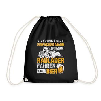 Radlader und Bier Radladerfahrer Bauarbeiter - Turnbeutel - Schwarz - Vorne