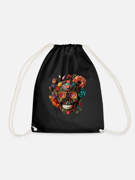Mexico Skull, Sugar Skull, Sugar Skull - Drawstring Bag - black