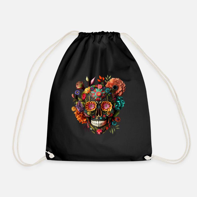 Crâne de Mexique, crâne de sucre, crâne de sucre - Sac de sport léger - noir
