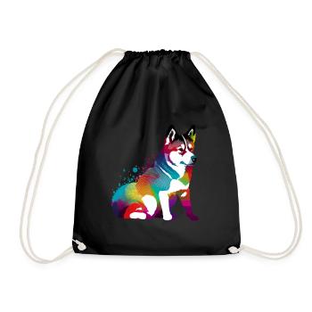 Akita Inu Hund Bunte Farben Regenbogen Kunst - Turnbeutel - Schwarz - Vorne