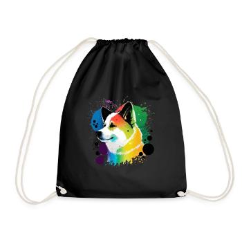 Akita Inu Hund Bunte Farben Regenbogen Kunst - Turnbeutel - Schwarz - Vorne