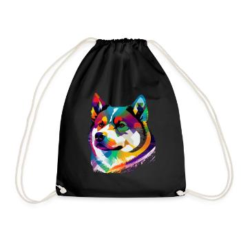 Akita Inu Hund Bunte Farben Regenbogen Kunst - Turnbeutel - Schwarz - Vorne