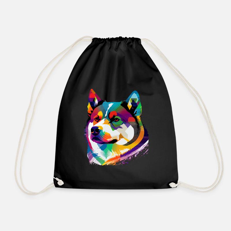 Akita Inu Hund Bunte Farben Regenbogen Kunst - Turnbeutel - Schwarz
