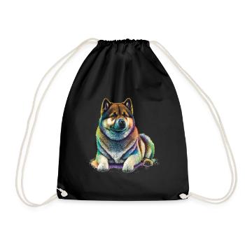 Akita Inu Hund Bunte Farben Regenbogen Kunst - Turnbeutel - Schwarz - Vorne