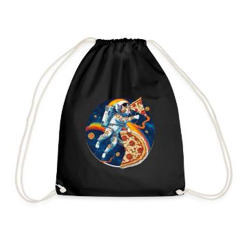 Katze Pizza Weltraum Pizza Galaxie Astronaut - Turnbeutel - Schwarz - Vorne
