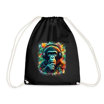 Banksy DJ Monkey Thinker - Turnbeutel - Schwarz - Vorne