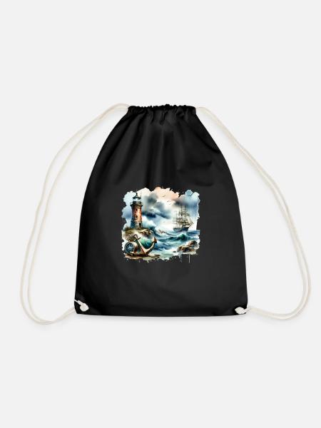 Motif nautique rétro ancre phare navire - Sac de sport léger - noir