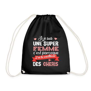 Femme chéri. Cadeau saint-valentin. Copine copain - Sac de sport léger - noir - Devant