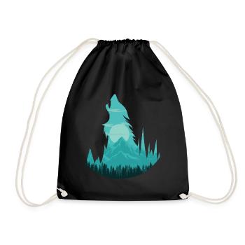 Loup hurlant à la pleine lune | Pack cadeau lune - Sac de sport léger - noir - Devant