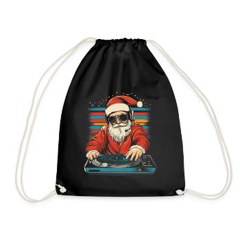 Santa Claus with sunglasses at the turntable - Drawstring Bag - black - Front