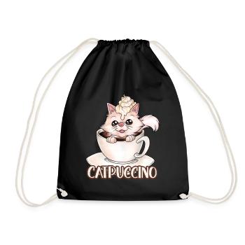 Catpuccino für Katzen und Kaffeeliebhaber Wortwitz - Turnbeutel - Schwarz - Vorne
