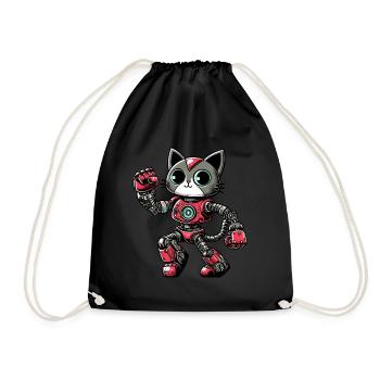 Cat, Robot, Cyborg, Dancing, Dancer, Disco - Drawstring Bag - black - Front