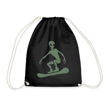 Minimalistisches Design: Alien Snowboarder Silhoue - Turnbeutel - Schwarz - Vorne