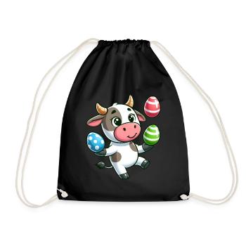 Easter Egg Cow & Bull Juggling Artist Design - Drawstring Bag - black - Front