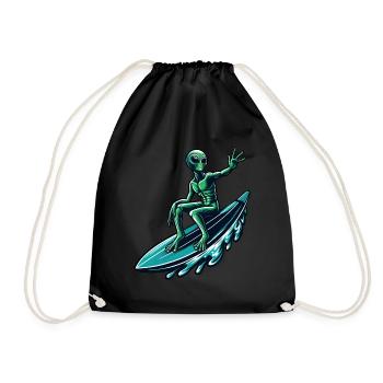 Außerirdischer Surfer auf dem Surfbrett - Turnbeutel - Schwarz - Vorne