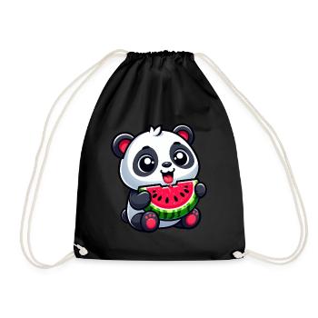 Panda With Watermelon Fruity Cute - Drawstring Bag - black - Front