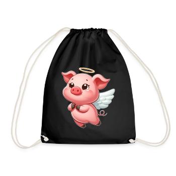 mignon cochon ange dessin animé halo ailes - Sac de sport léger - noir - Devant