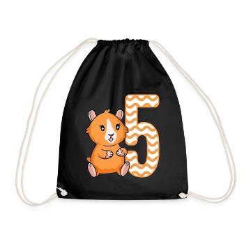 5th Birthday Guinea Pig Girl 5 years old - Drawstring Bag - black - Front