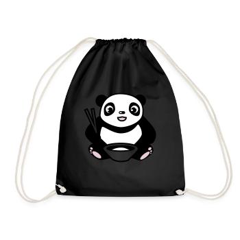 Baby Panda at eating rice with chopsticks - Drawstring Bag - black - Front