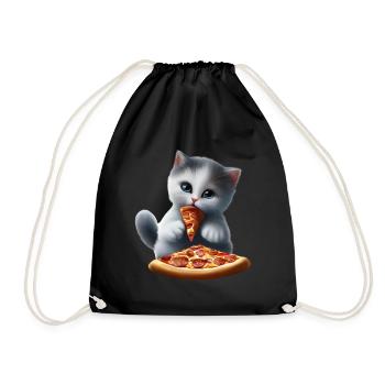 Le chat mange une pizza - Sac de sport léger - noir - Devant