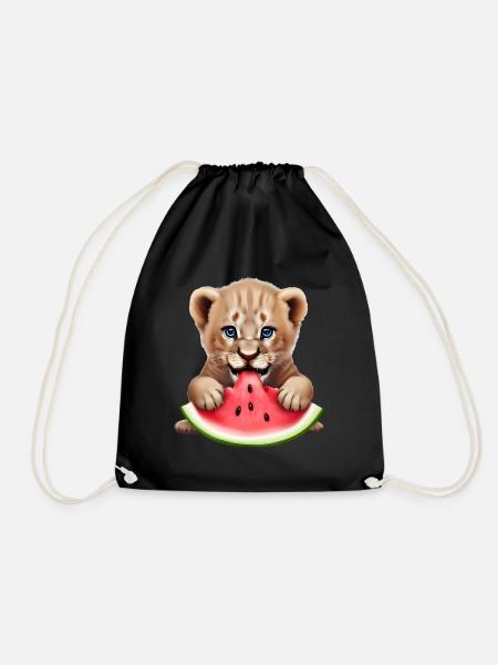 Baby Löwe frisst Wassermelone - Turnbeutel - Schwarz