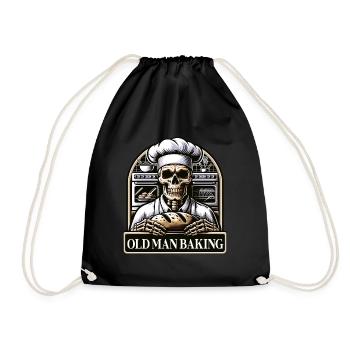 Old Man Baking Skull mit Bäckermütze mit Brot - Turnbeutel - Schwarz - Vorne