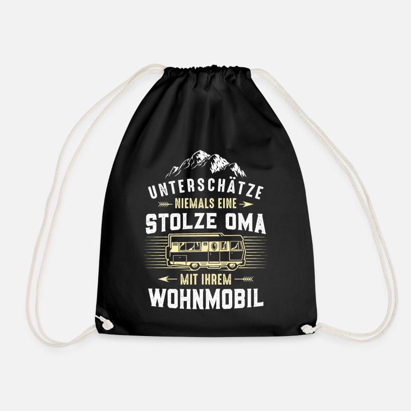 Stolze Oma mit Wohnmobil - Turnbeutel - Schwarz