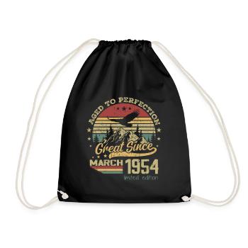 70 years old Aged to Perfection born in March 1954 - Drawstring Bag - black - Front