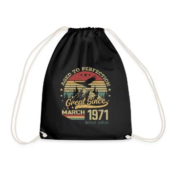 53 years old Aged to Perfection born in March 1971 - Drawstring Bag - black - Front