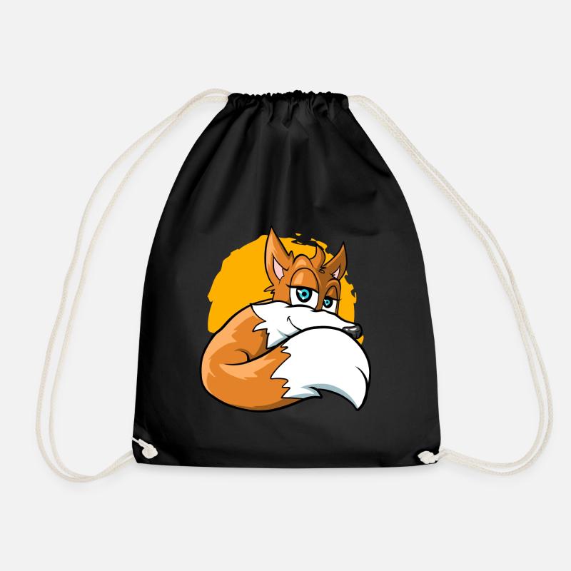 Cute Cartoon Fox - Drawstring Bag - black