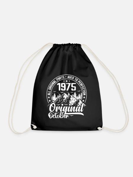 October 1975 Original:49 Years Anniversary Gift - Drawstring Bag - black
