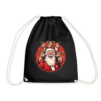 Singender Weihnachtsmann mit Rentieren - Turnbeutel - Schwarz - Vorne