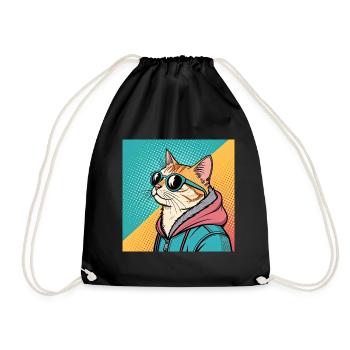 Cooles Katze Design im Pop Art Stil für alle - Turnbeutel - Schwarz - Vorne