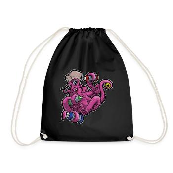 🐙 Graffiti Octopus. Cool motif, character style - Drawstring Bag - black - Front