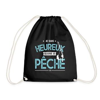 pêcheur heureux cadeau homme pêche - Sac de sport léger - noir - Devant