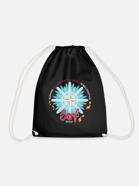 Travel across the world on a wave. - Drawstring Bag - black