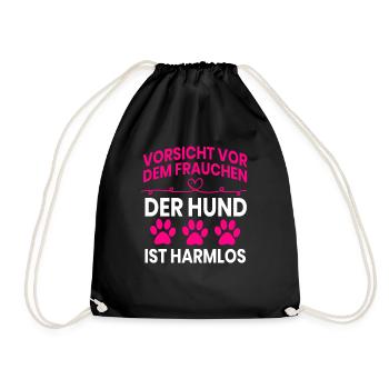 Vorsicht vor dem Frauchen - Turnbeutel - Schwarz - Vorne