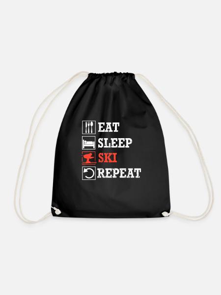 Eat Sleep Ski Repeat Retro - Drawstring Bag - black