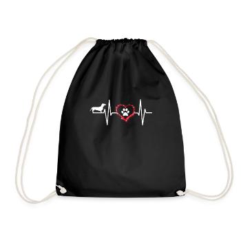 Dackel Herzschlag Pfote Geschenk - Turnbeutel - Schwarz - Vorne