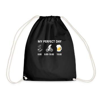 My perfect Day - Kaffee - Radfahren - Bier trinken - Turnbeutel - Schwarz - Vorne