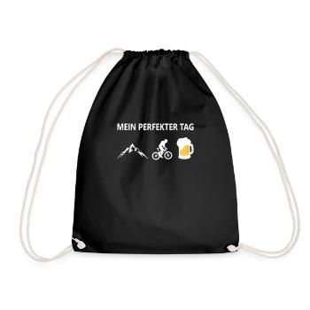Mein Perfekter Tag Bier Berge MTB Fahrrad Geschenk - Turnbeutel - Schwarz - Vorne
