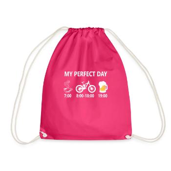 Mountain Bike Coffee Beer - My Perfect Day - Drawstring Bag - fuchsia - Front