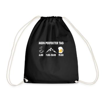 Mein Perfekter Tag Bier Berge Kaffee Geschenk - Turnbeutel - Schwarz - Vorne