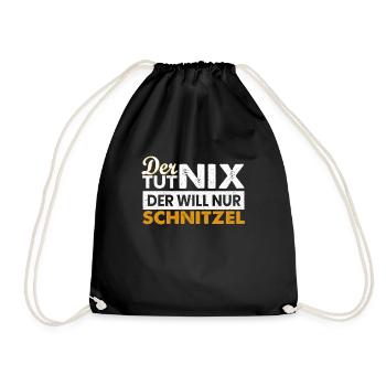 He doesn't do anything, he just wants schnitzel gift - Drawstring Bag - black - Front