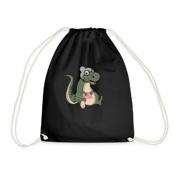 Grandma Saurus Dinosaur Granny Knitting Crochet - Drawstring Bag - black - Front
