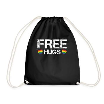 Free Hugs Gay LGBT Pride Regenbogen Herz - Turnbeutel - Schwarz - Vorne